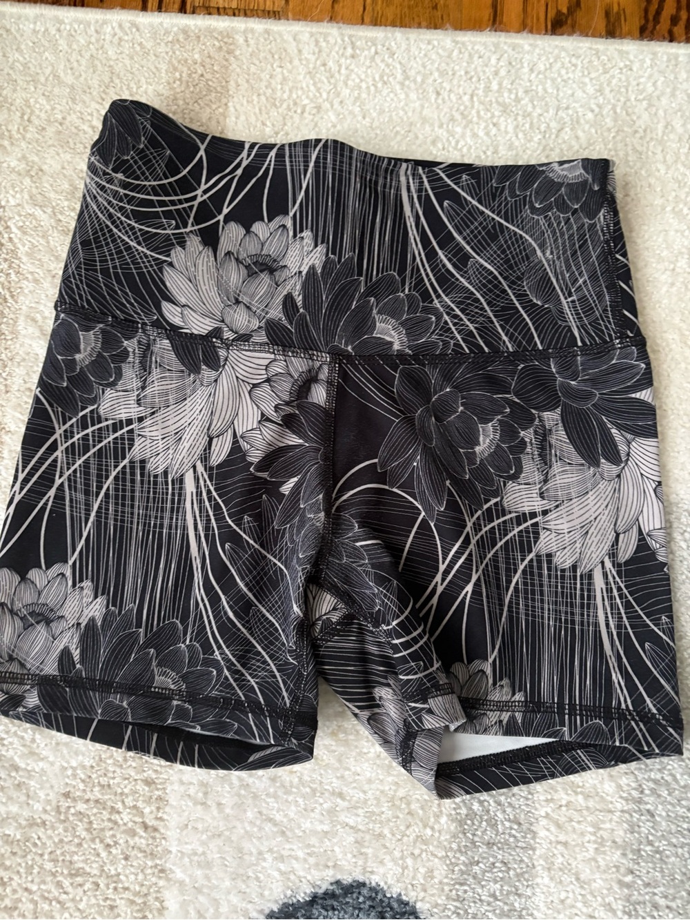 JoyLab Black & Gray Floral High-Waist Bike Shorts